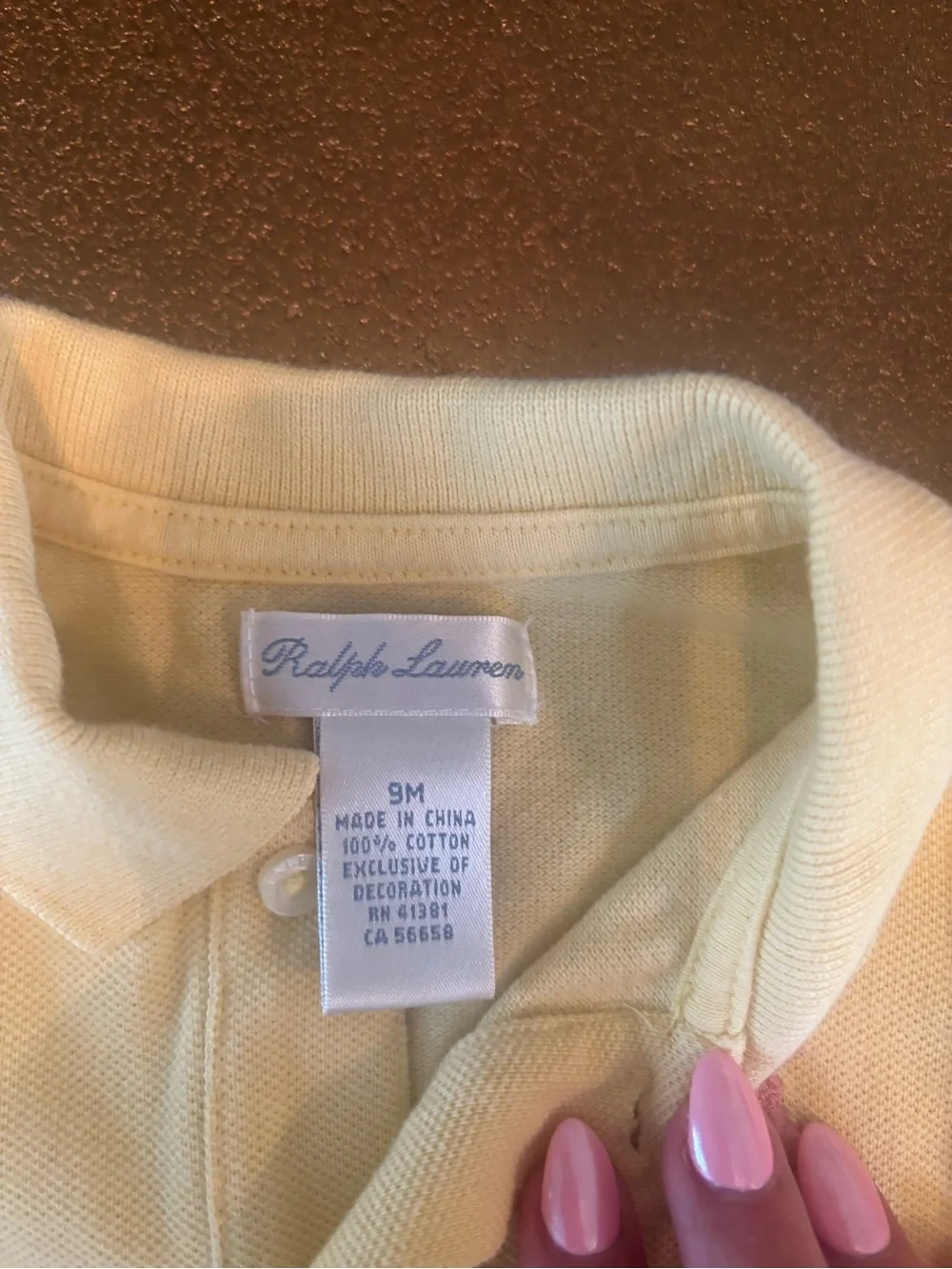 Ralph Lauren Cream Polo Long-Sleeve Baby One-Piece with Pink Logo